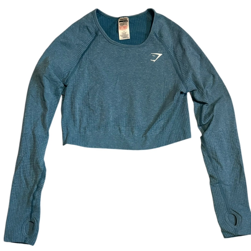 Gymshark Vital Seamless Long Sleeve Crop Top Blue Size Large